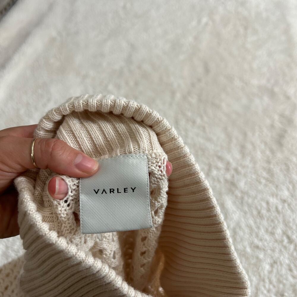 Varley Womens Half Zip Knit Cream Sz L Cotton Preppy Old Money Rich Country Club - Picture 5 of 7